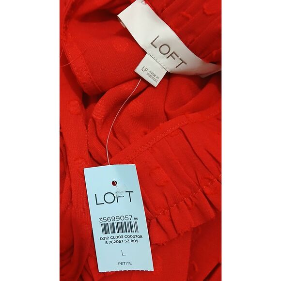 Ann Taylor womens large petite red swiss dot blouse top - Picture 5 of 7